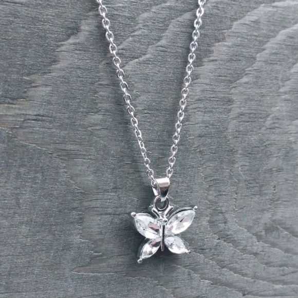 Rhinestone butterfly charm & silver tone n… - Picture 3 of 3